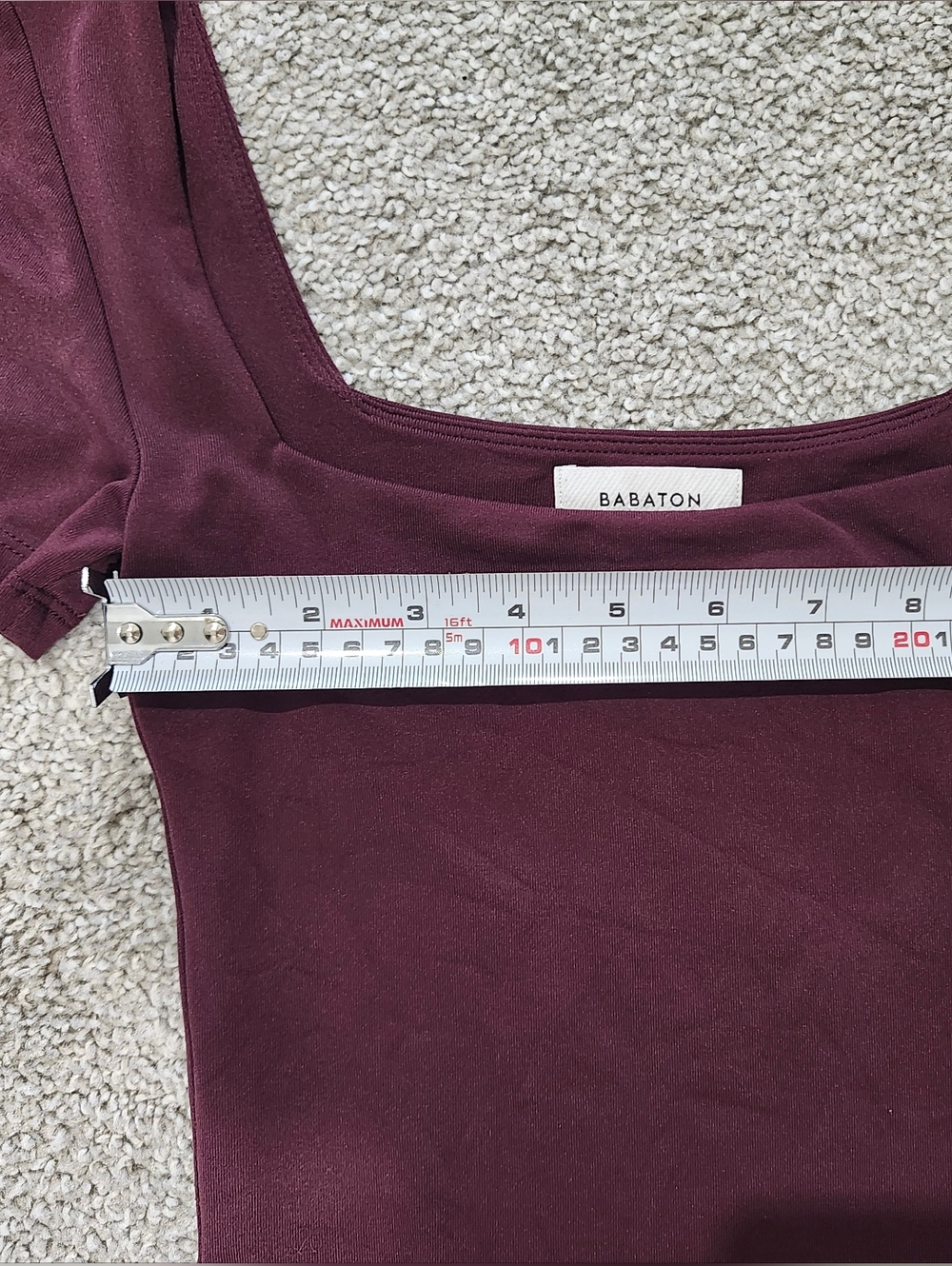 Aritzia Babton Burgundy Square Neck Shortsleeve Contour Bodysuit Size XS - Picture 5 of 8